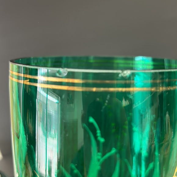 Vintage bohemian glass tall footed decanter with painted lily of the valleys - Picture 9 of 15